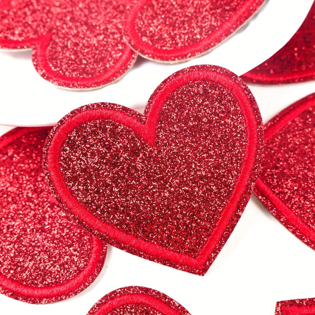20pcs Red Glitter Heart Patches-Iron-On Embroidery for Clothing, Hats, Bags, Shoes-Shiny Decorative Accessories,Cute Hat Decorat
