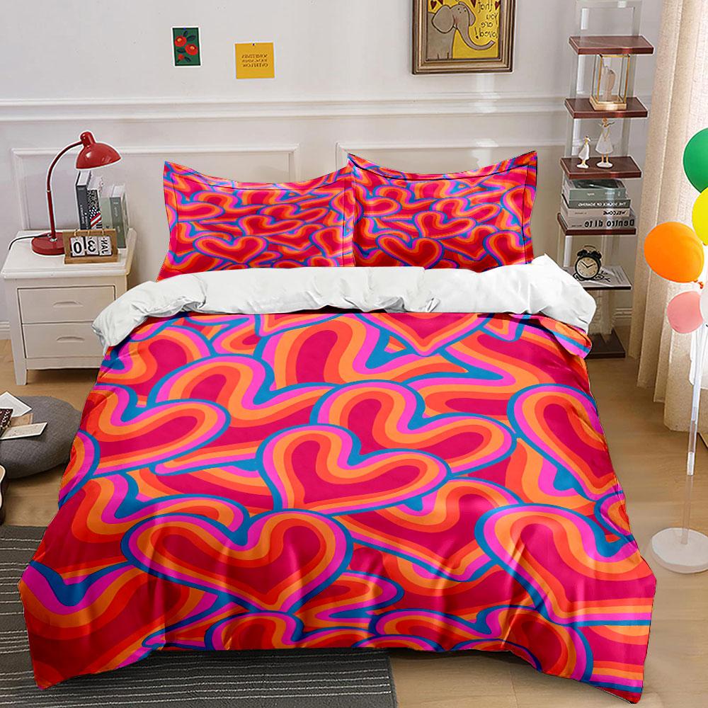 Multicolored wavy heart shapes. Bedding sets Duvet cover sets Duvet covers Pillowcases(1 * Duvet Cover 2 * Pillowcases without duvet insert)