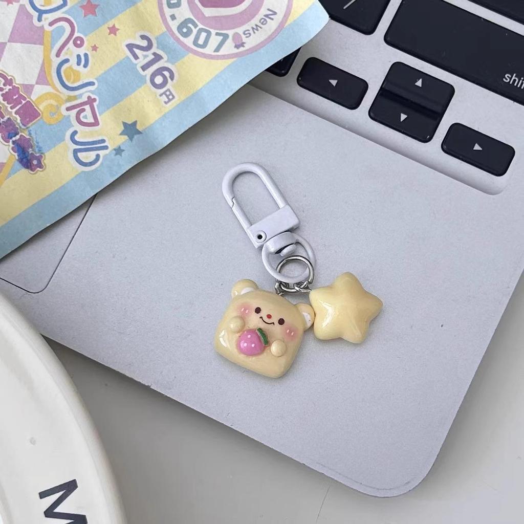 Milky Bear Keychain: Soft Cute Star Cartoon Pendant for Backpacks - Great Gift for Couples or Besties.
