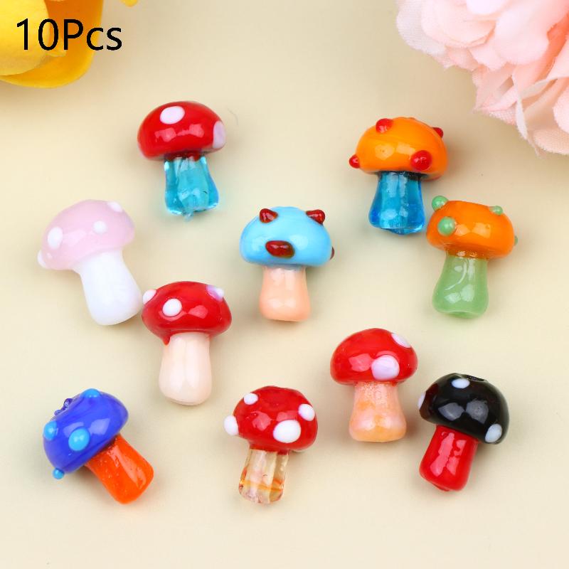 10Pcs Mushroom Ceramic Beads Cute Mini Colorful Loose Spacer Beads For Diy Jewelry Making Bracelet Necklace Accessories