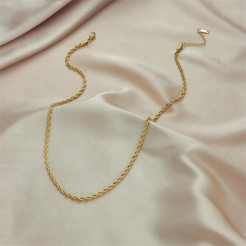 Fashion Vintage Twisted Titanium Steel Cable Chain Necklace Bracelet Woven Jewelry Set