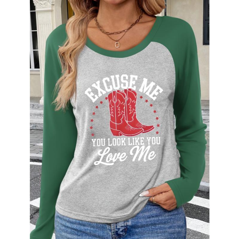 Graphic Printed Raglan Sleeve Women's Autumn and Winter Long Sleeve T-Shirt