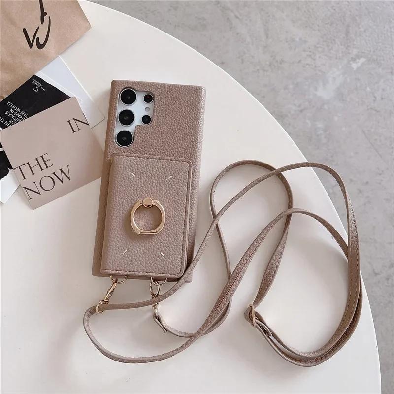 Leather Crossbody with Card Holder Phone Case for Samsung Galaxy S23 FE S24 Ultra S22 Plus A13 A22 A33 A14 A24 A34 A53 A54 Cover