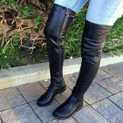 Fashion New Autumn Winter Round Headed Low Square Heels Over-the-knee Boots Sewing 3CM Large Size Side Zipper Long Boots for Women Shoes