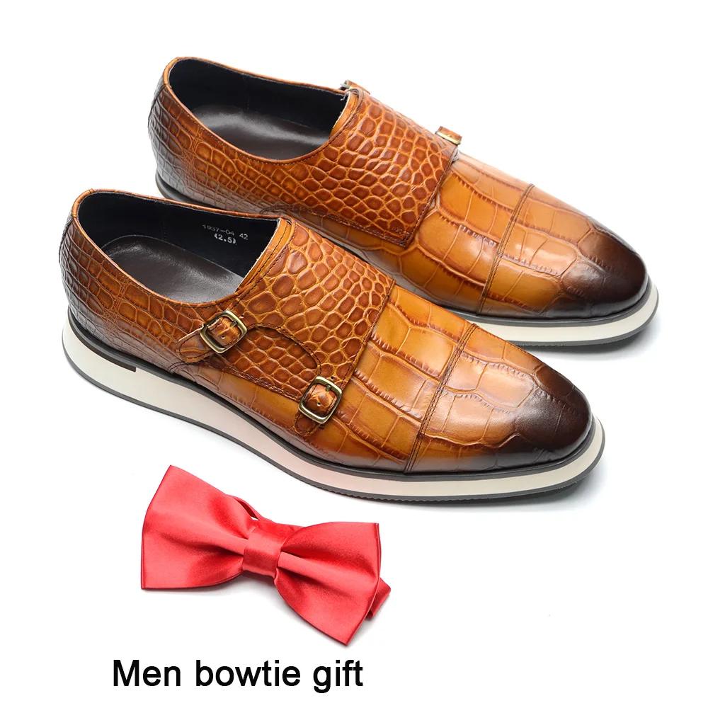 

Classy Men s Sneakers Cow Genuine Leather Double Buckles Monk Strap Crocodile Print Casual Business Office Jeans Dress Shoes Man 46