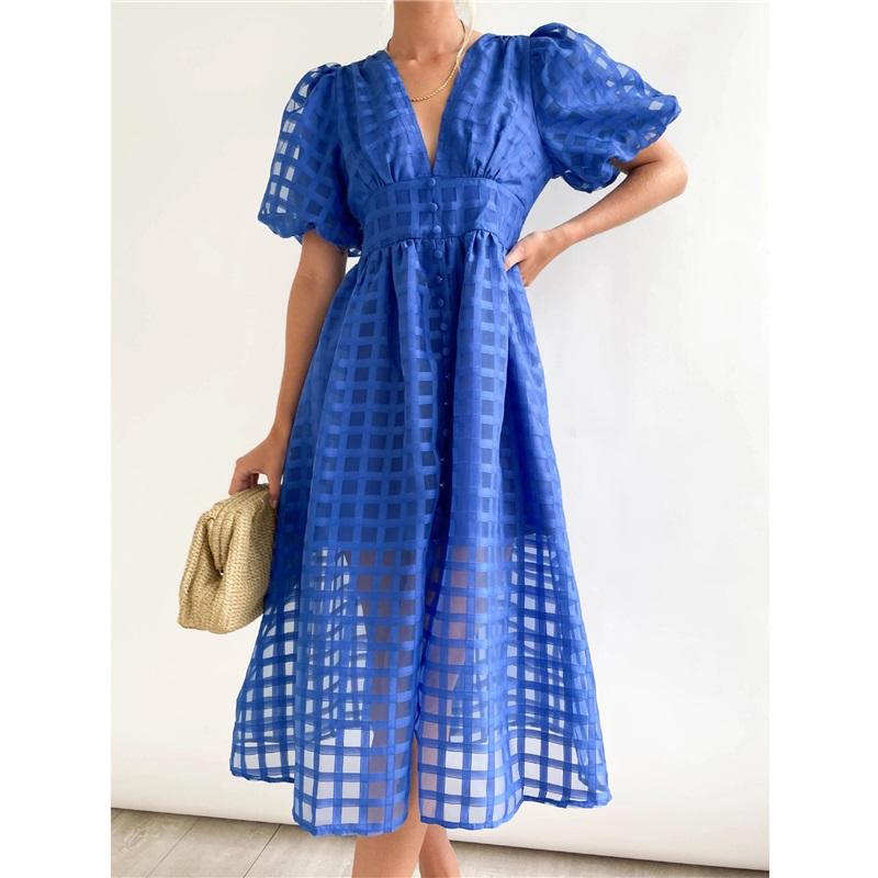 European And American Style Summer New Style Ladies Multicolor Lantern Sleeve Dress Casual Party Dress Women