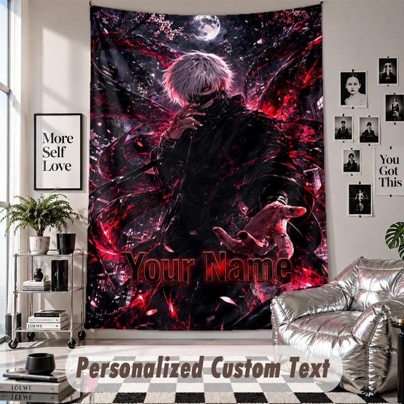 Wall Hanging Tapestry With Custom Name & Text, Tokyo Ghoul Decorative Tapestry For Bedroom