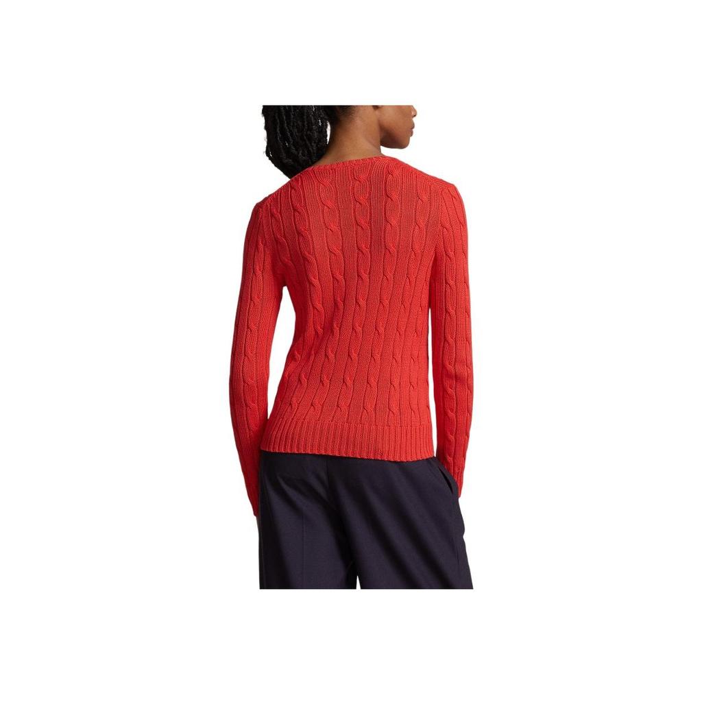 Polo Ralph Lauren SS24 Solid Slim Fit Cable Knit Crew Neck Long Sleeve Sweater Women sweater Bright-Hibiscus WMPOSWENC020890-600