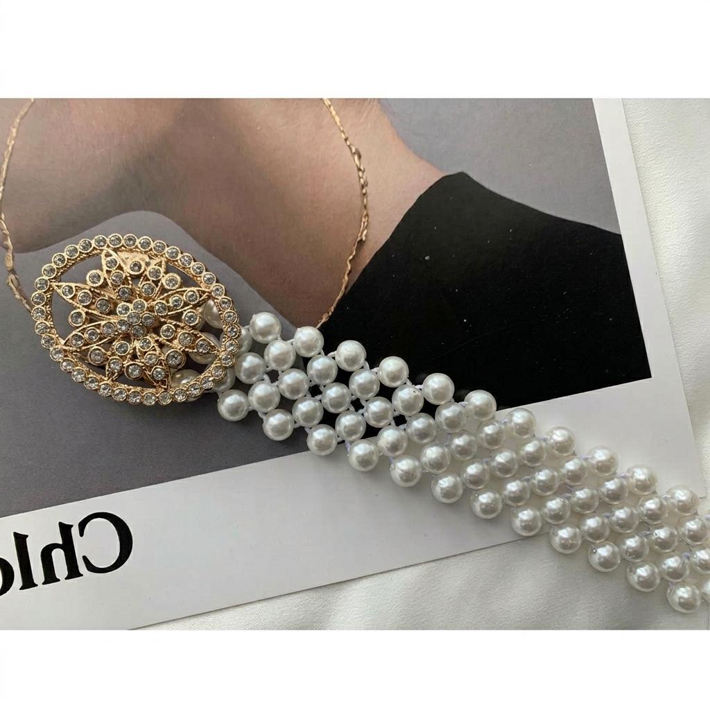 Pearl Decorative Waist Chain High-End Elastic Waist Belt Women'S Waist Accessory Luxurious For Daily Commute Party