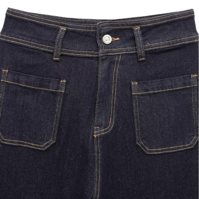 Womens High Waist Wide Leg Jeans Street Style Pocket Denim Pants