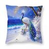 The Magical Sea Peacock Square Pillowcase Polyester Linen Velvet Pattern Zip Decor Home Cushion Cover X