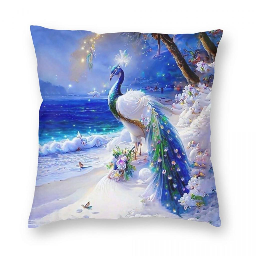 The Magical Sea Peacock Square Pillowcase Polyester Linen Velvet Pattern Zip Decor Home Cushion Cover X