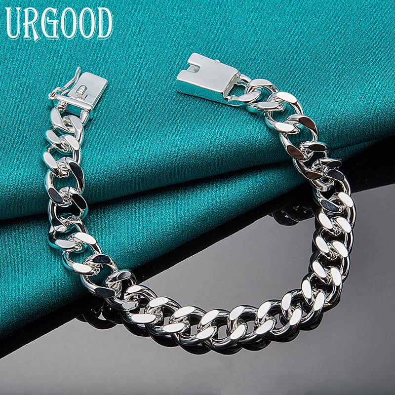 925 Sterling Silver 8mm Side Chain Bracelet Fashion Jewelry
