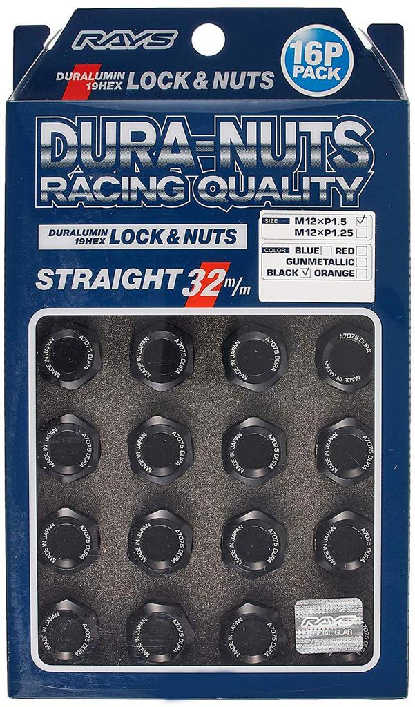 RAYS 74020001111BK Duralumin Lock & Nut Set for L32 4H M12X1.5 Black Anodized