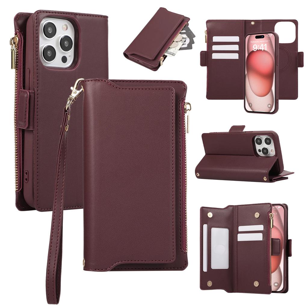 Crossbody Cards Solt Wallet Zipper Leather 2 In 1 Detachable Case For iPhone 15 Pro Max 16 14 Plus 13 12 11 Wireless Charging