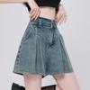 Casual High Waisted Pleated Denim Shorts for Women Spring Summer Baggy Jeans Shorts Y2k  A-Line Wide Leg Jeans