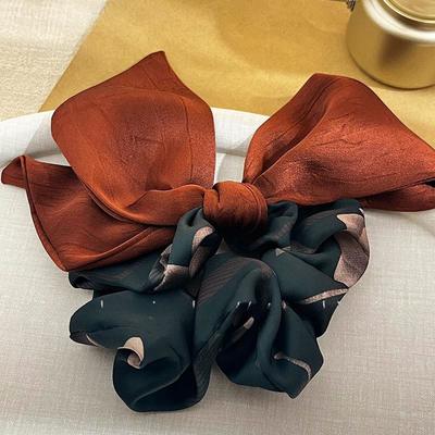 1pc Korean Version of High-end Women's Exquisite Retro Printed Ribbon Headband Headband, Fashionable Tied Ponytail