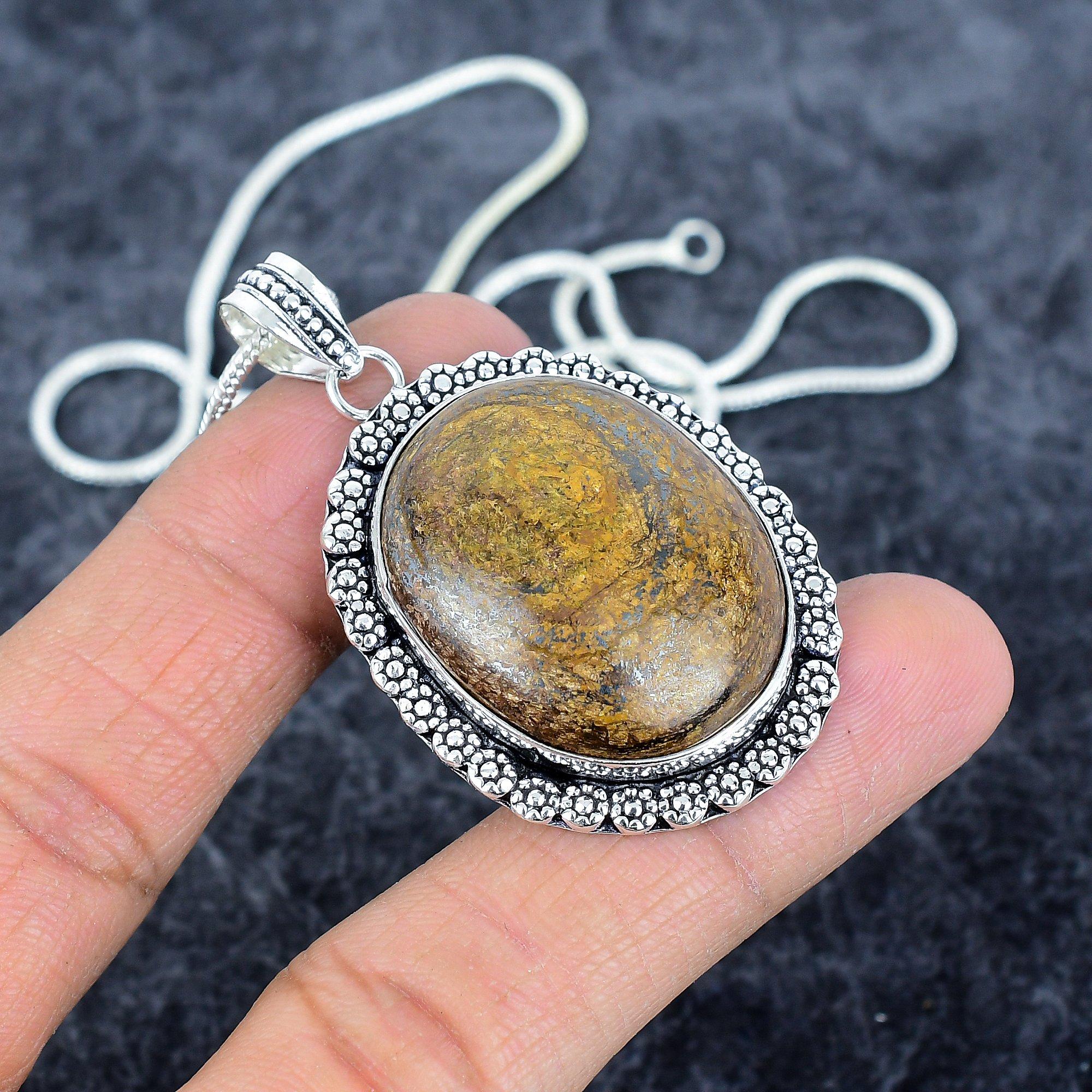 

African Moss Gemstone Handmade 925 Sterling Silver Jewelry Pendant 2.17 M-2869