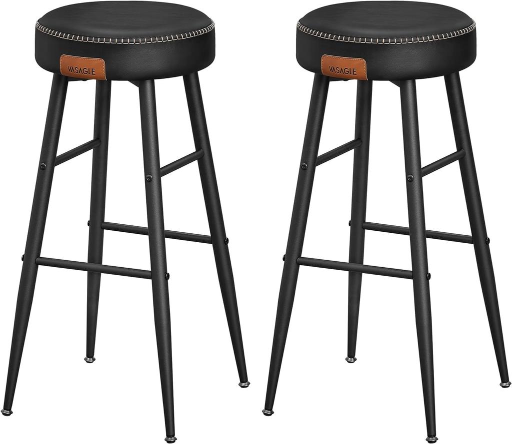VASAGLE Echo Collection ULBC090B01 Bar Stools, Set of 2, Kitchen Stools, Breakfast Stools, Stitched Faux Leather, 30" High, for Home, Bar