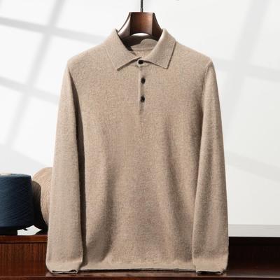 Men's Cashmere Polo Collar Sweater - Loose Fit, Long Sleeve Knitwear for Autumn & Winter