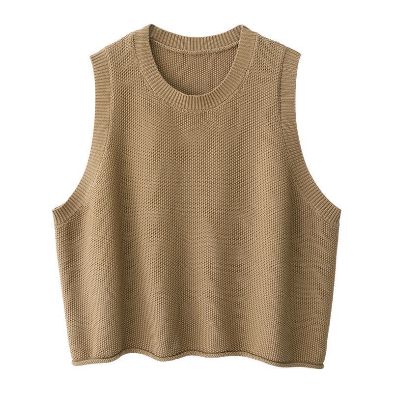 Women's Plus-Size Loose Knitted Vest Outer-Wear for Autumn and Winter Retro Versatile Crew Neck Pullover Sweater Gilet Cardigan