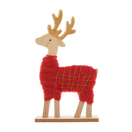 Yousheng Christmas Tabletop Decoration Plush Wool Felt Reindeer Santa Tree Figurine with Wooden Base for Winter Tiered Tray Mantel Decor