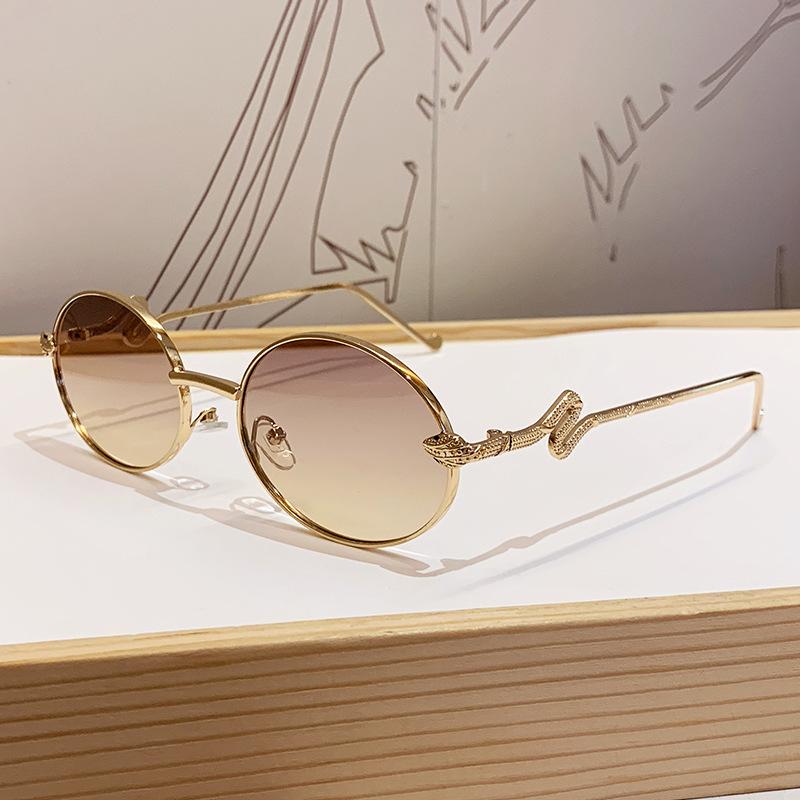 New Luxury Ins Star-Style Oval Sunglasses For Women Fashionable Snake-Shaped Leg Sunglasses High-End Retro Literary Sunglasses