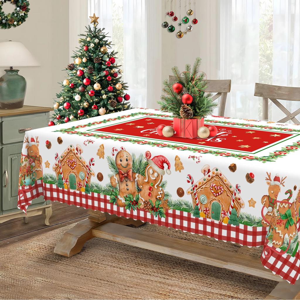 Christmas Gingerbread Man Rectangle Tablecloth Table Decor Winter Xmas Waterproof Table Cloths Table Decor Navidad Decorations