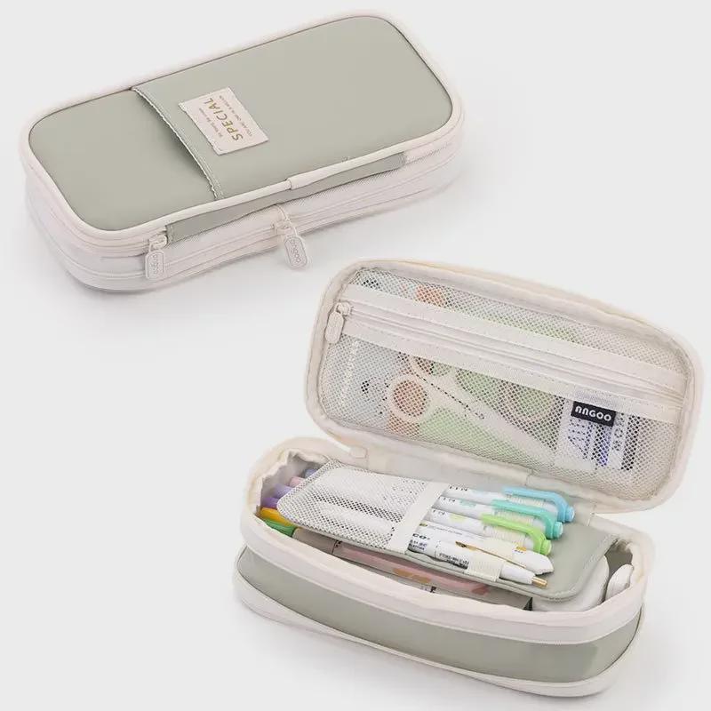Double-Layer Macaron Composite Cloth Pencil Case with Large Capacity - Japanese & Korean Style, Multifunctional for Students