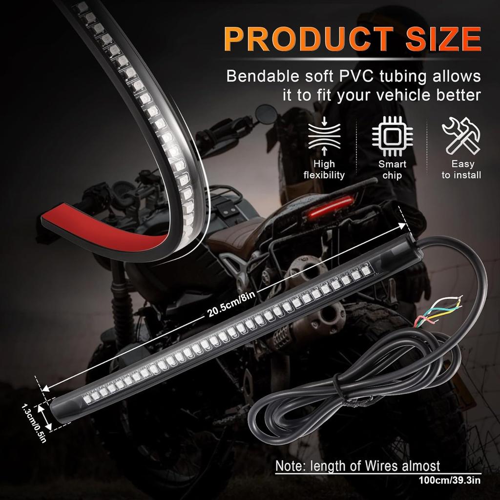 Universal Flexible LED Light Strip with Tail Red Brake Stop Amber Turn Signal Light for Motorcycle Scooter Quad Cruiser Off Road