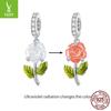 Yinziyun S925 Silver Rose Pendant with UV Color-Changing Flower Beads for DIY Bracelet