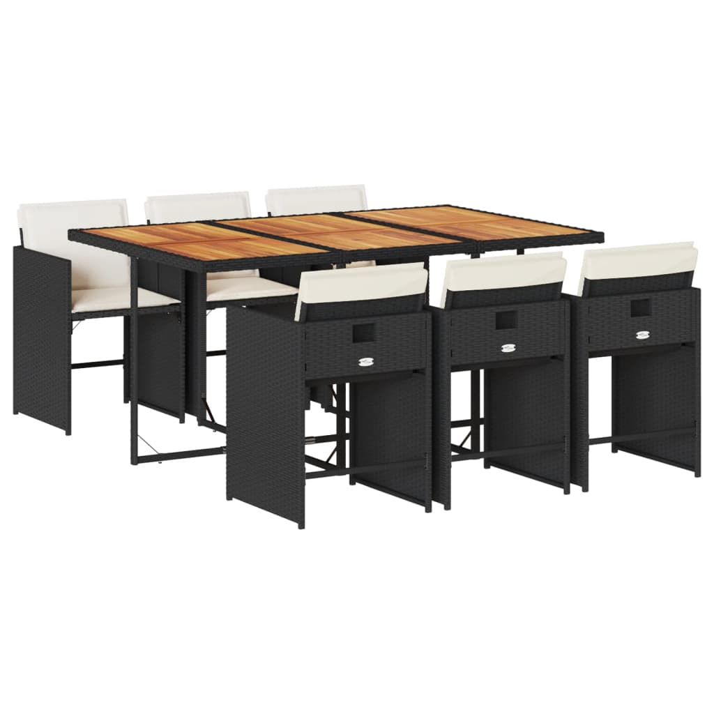 7 Piece Outdoor Dining Set with Cushions Black Poly Rattan
