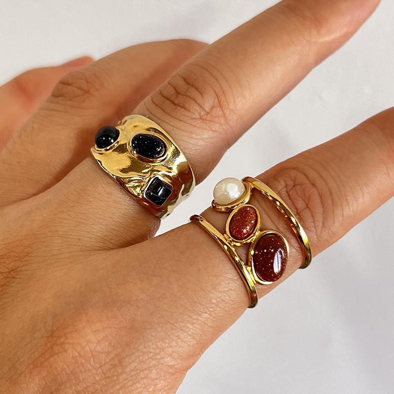 European and American Fashion Stainless Steel Ring French Medieval Turquoise Ring Titanium Steel Non-fading Jewelry