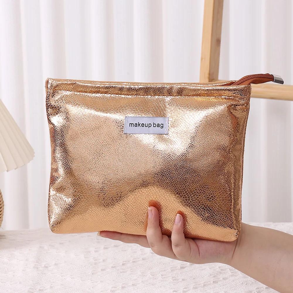 INS Fashion Shining Makeup Bag Organizer for Travel Cosmetics Toiletries for Women Large-capacity Clutch Bag Pouch Waterproof PU