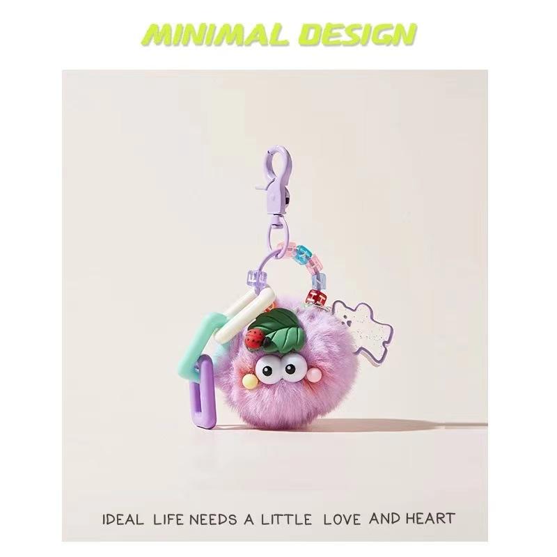 Car Keychain Women's High-end Sense Cute Plush Bag Pendant Backpack Schoolbag Pendant Small Gift Small Coal Ball Tide