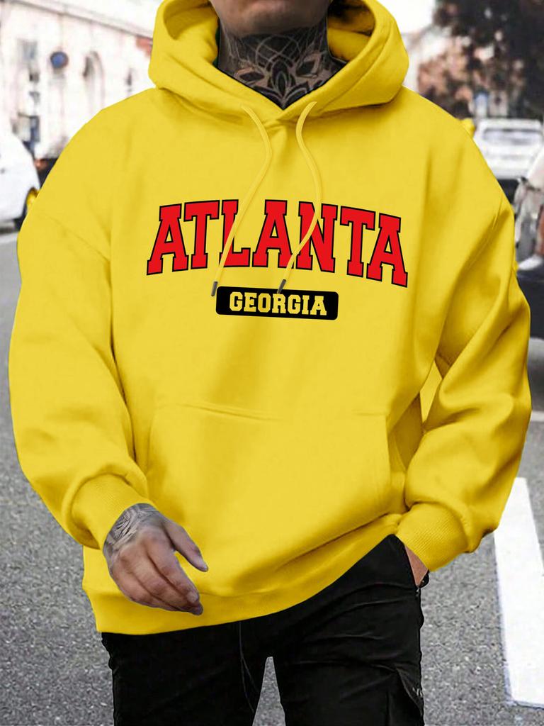 Atlanta Georgia Atlanta Georgia Stampa Felpa da Uomo Harajuku Casual Felpa con Cappuccio Moda Felpa Larga Vintage Top in Pile