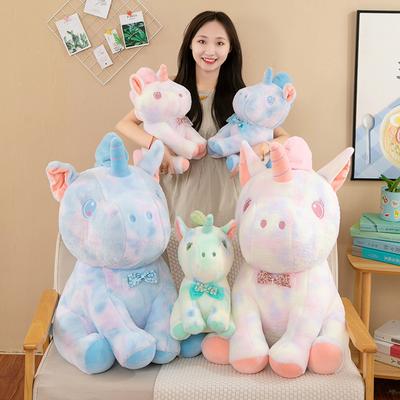 Colorful Unicorn Plush Toy Tie-dye Pony Doll Fantasy Color Sleeping with Pillow Children's Birthday Gift Rag Doll