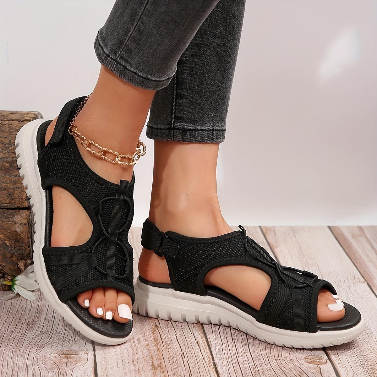 

Женские удобные пляжные сандалии - дышащая ткань, открытый носок, низкий каблук, повседневные летние 42 чёрный