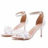 Quality Women Sandals Female Rhinestone PU 7CM Thin Heels Buckle Strap Bridal Wedding Shoes Women's Shoes Dress White Fashion