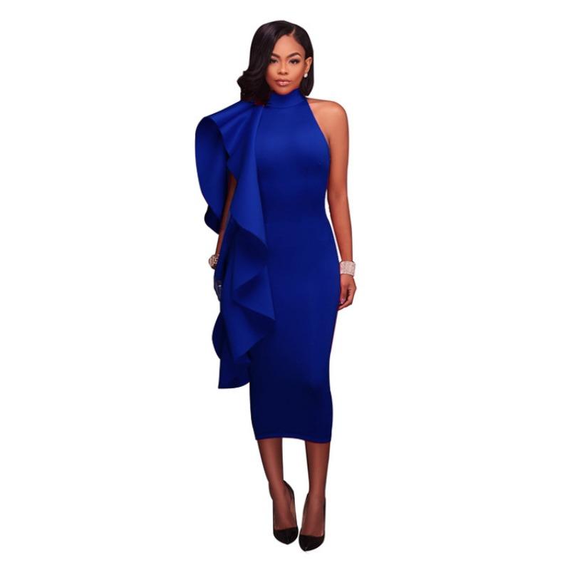 Spring and summer new women's clothing ruffle leaf edge sexy slim-fitting hip-wrapped dress, hosting evening dress