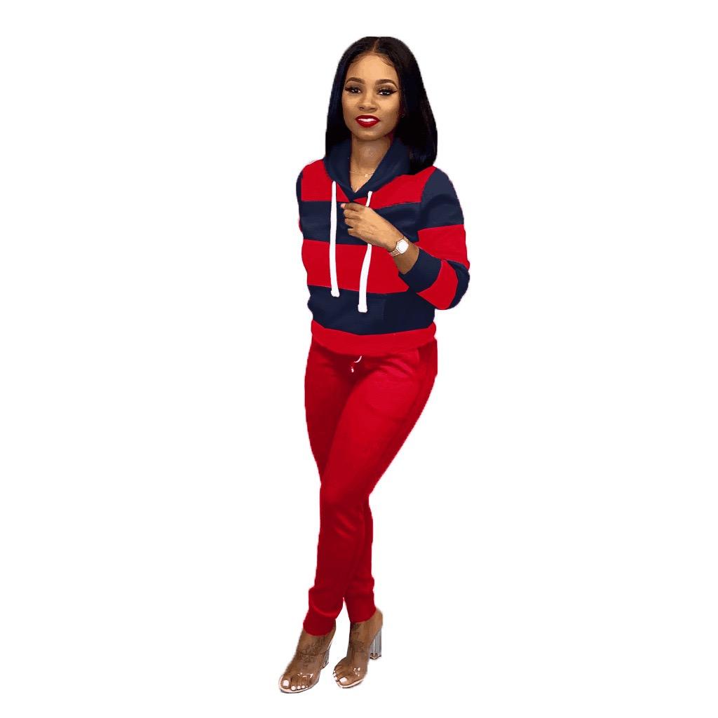 Trendy Two Pieces Set Ankle-banded Women Autumn Tracksuit Elastic Waist Pullover Women Hoodie Pants Set for Home