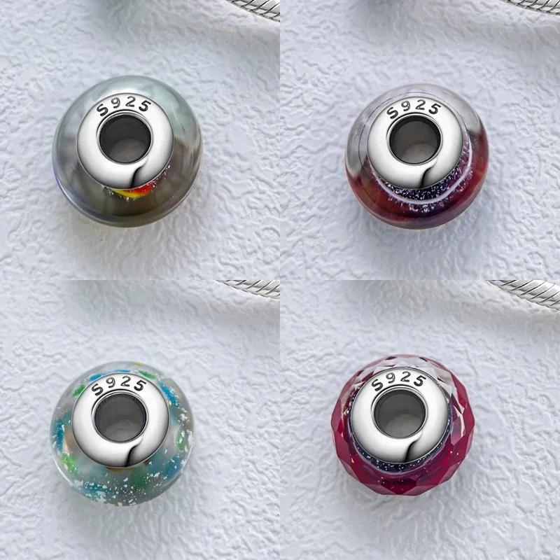 Real Coppercolored Shiny Murano Glass Beads Round Charms Fit Original Bracelet Diy Fine Jewelry Gifts For Women