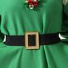 8 Pcs Women Christmas Elf Costume Set Green Xmas Dress Festive Outfit with Elf Ears Hat Shoes Belt Striped Socks