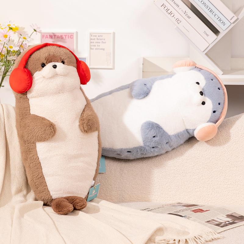 Cartoon 40/70cm Seal Sloth Stuffed Animal Soft Dolls Wear Headphones Pillows Toys Baby Comfort Doll Girls Boys Birthday Gifts