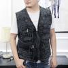 Men's Vest Outerwear Denim Waistcoat Deep Blue Color Sleeveless Jacket Multi-pocket Trucker Biker Jeans Jacket Waistcoat Gilet