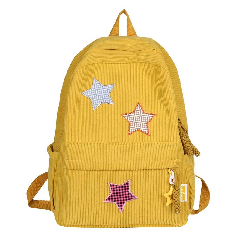 Solid Star Twist Zipper Large Capacity Corduroy School Bag Classics Simple Backpack 2024 Hot Sale Light Bags for Girls and Boys