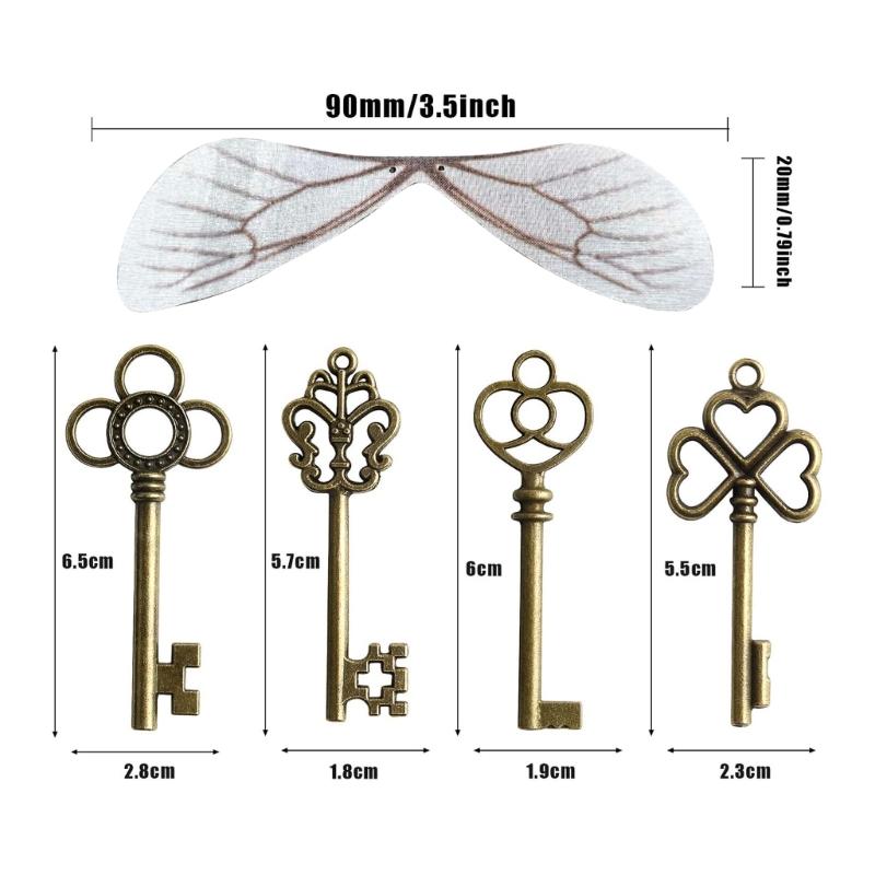 Fashion Flying Keys Charms with 28x Dragonfly Wings Exquisite Skeleton Keys for DIY Craft Jewelry Making Necklace Decor
