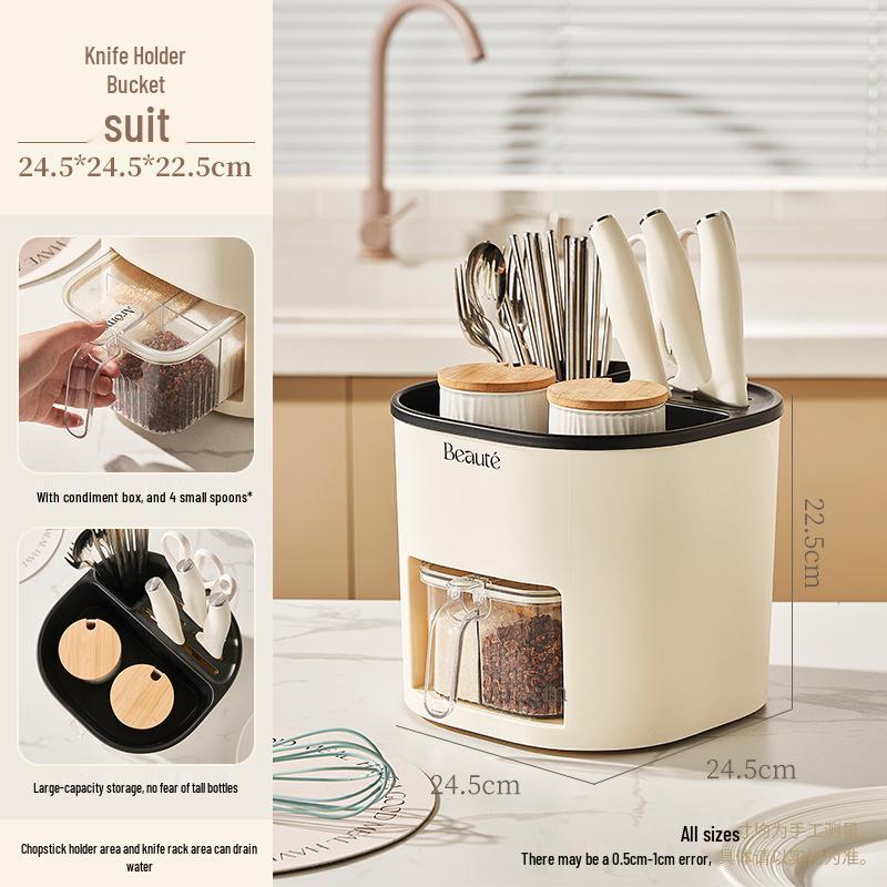 

Вращающаяся многофункциональная подставка для кухонных ножей, палочек для еды и вилок с местом для хранения приправ