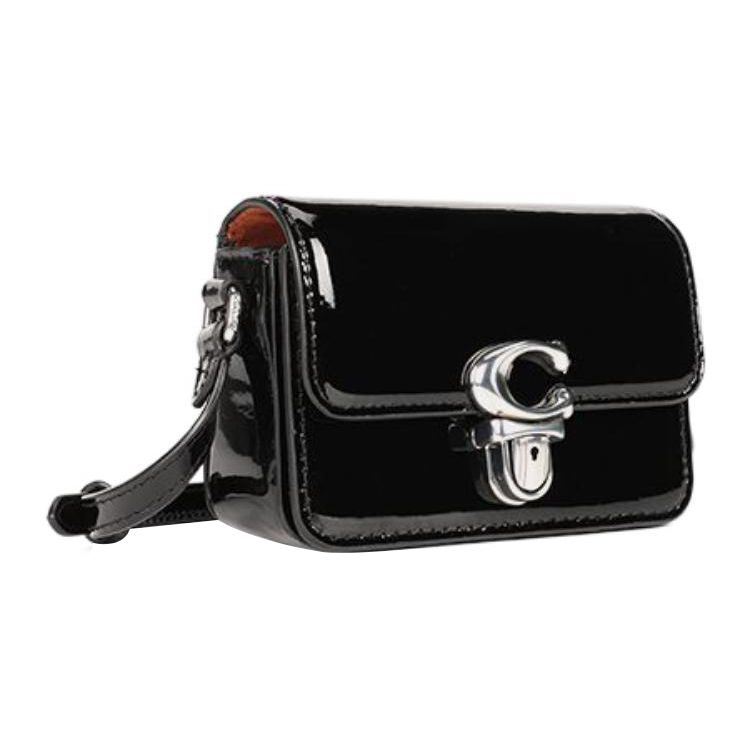 Coach Studio 12 Push Button Closure Adjustable Shoulder Strap Patent Leather Mini Crossbody Bag Women Crossbody Bag Black CE762-LHBLK