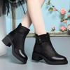 Women's Block Heel Leather Mesh Cool Boots Spring Summer New Thick Sole Non Slip Round Toe Breathable Zippers Ankle Boots